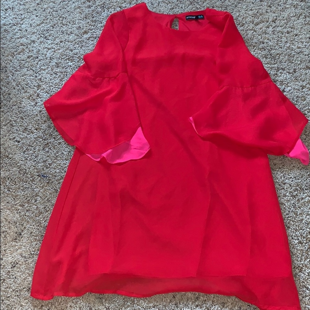 Red dress with pink layered sleeves